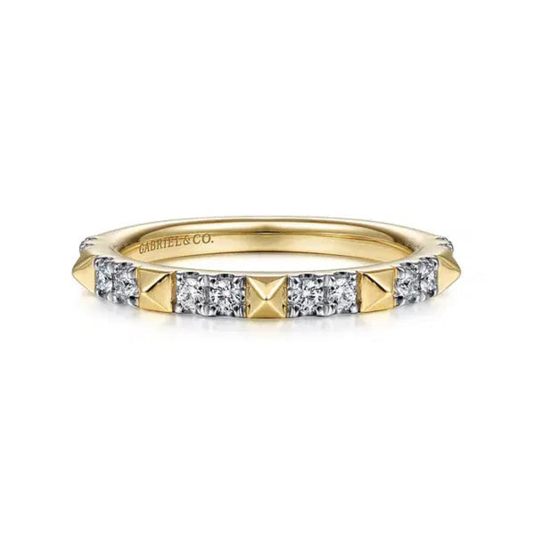 14K Y Gold 0.26ctw Alternating Diamond and Pyramid Stackable Ring