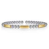 SS Two-Tone Three Station Bar Beaded Bangle Bracelet
