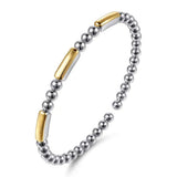SS Two-Tone Three Station Bar Beaded Bangle Bracelet