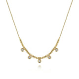 14K Y Gold Beaded Necklace with Diamond 0.15ctw Diamond Drops