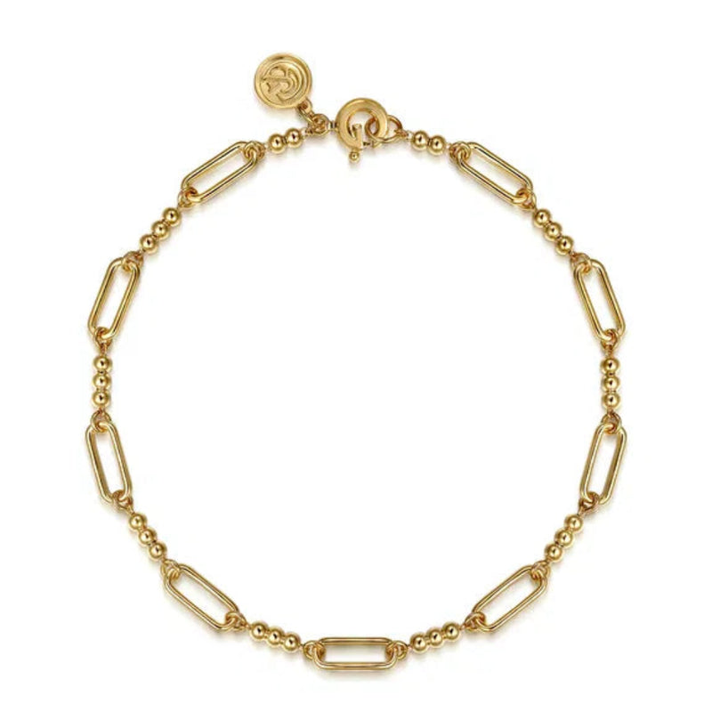 14K Y Gold 7" Beaded and Paperclip Link Bracelet