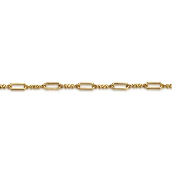 14K Y Gold 7" Beaded and Paperclip Link Bracelet