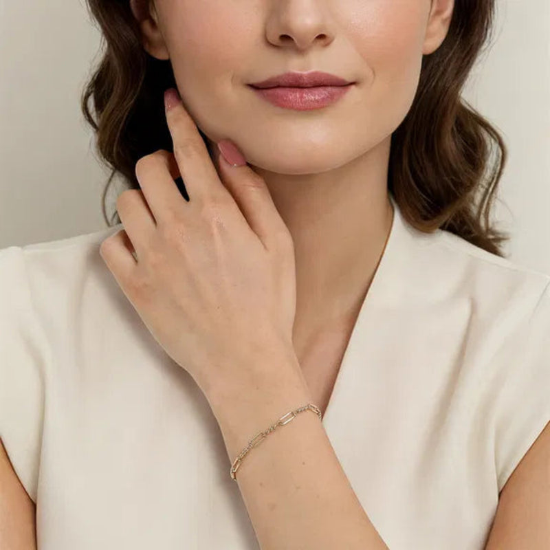 14K Y Gold 7" Beaded and Paperclip Link Bracelet