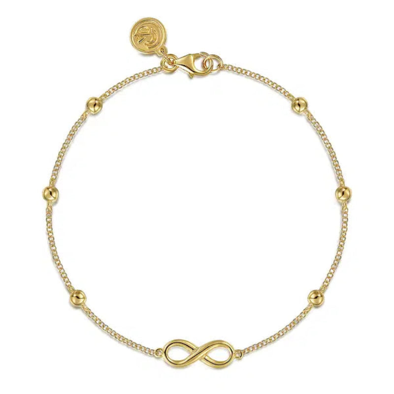 14K Y Gold 7" Beaded Bracelet with Infinity Station