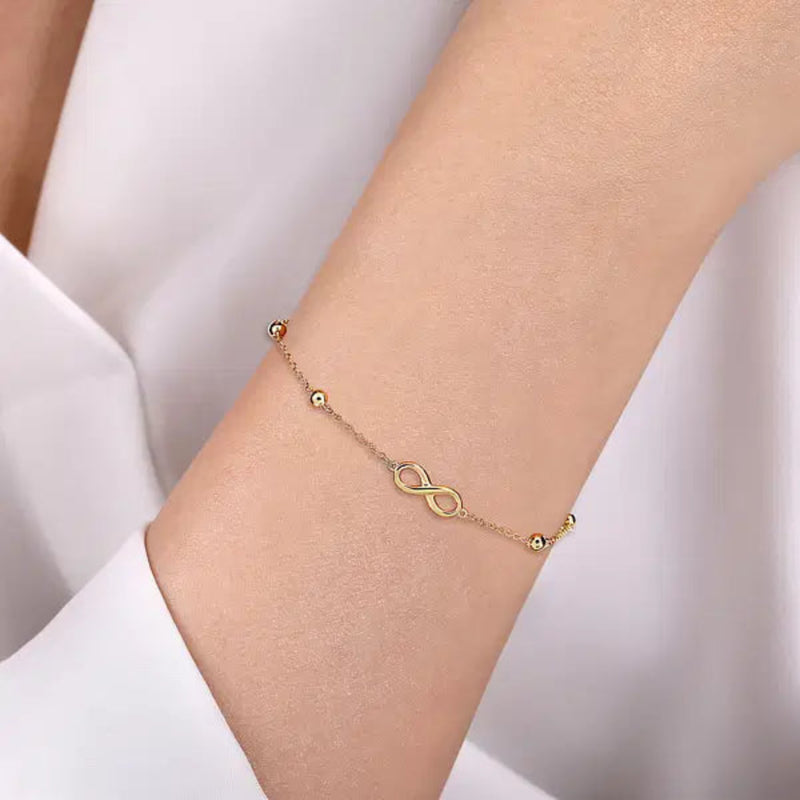 14K Y Gold 7" Beaded Bracelet with Infinity Station