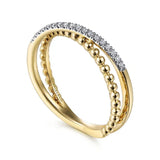 14K Y Gold 0.10ctw Pave Diamond Beaded Crossover Ring