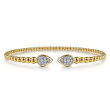 14K Y Gold 0.26ctw G/SI2 Diamond Beaded Flex Bangle Pear Shape Ends