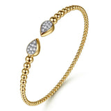 14K Y Gold 0.26ctw G/SI2 Diamond Beaded Flex Bangle Pear Shape Ends