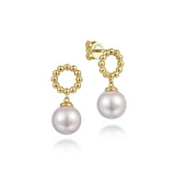 14K Y Gold 8.5mm Pearl Drop Beaded Earrings