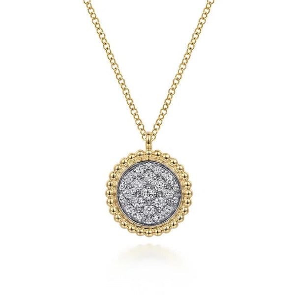 14K Y Gold 0.25ctw Round Diamond Pave Pendant with Bead Frame