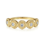 14K Y Gold 0.20ctw G-H/SI2 Beaded Round Diamond Station Ring