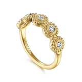 14K Y Gold 0.20ctw G-H/SI2 Beaded Round Diamond Station Ring