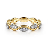 14K Y Gold 0.21ctw G/SI2 Diamond Marquise Shape Wave Design Ring