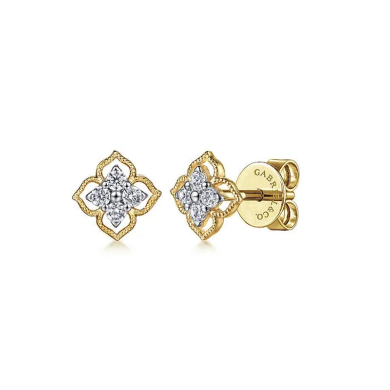 14K Y Gold 0.13ctw Diamond Floral Stud Earrings