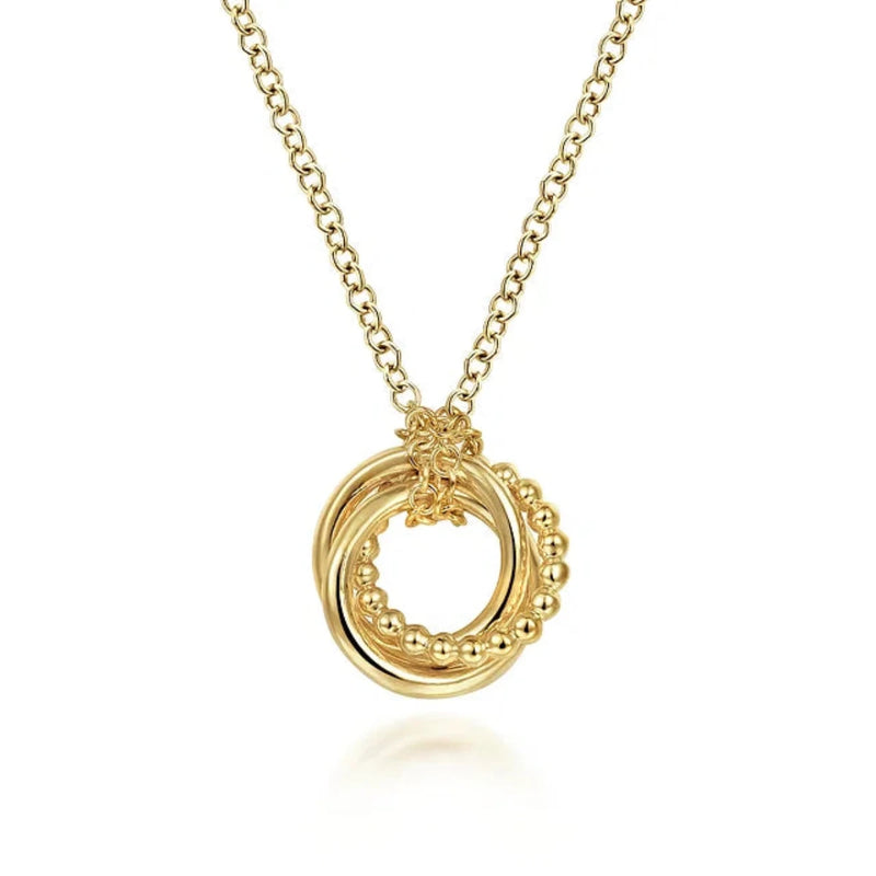 14K Y Gold Beaded Interlocking Circles Pendant