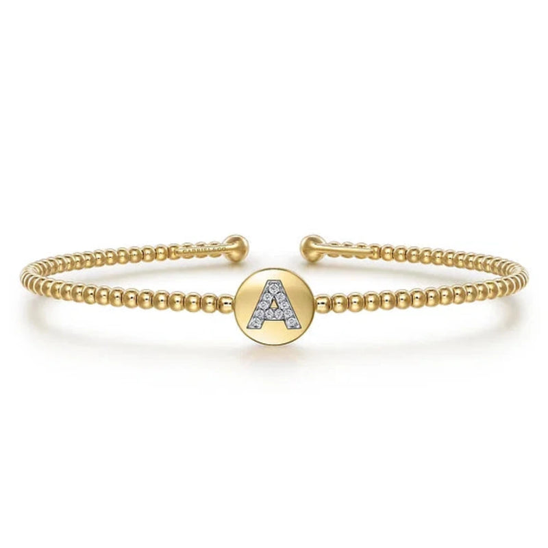 14K Y Gold 0.05cttw Diamond Initial A Cuff Bracelet