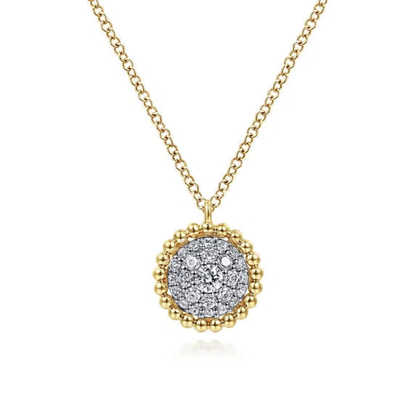 14K Y Gold 0.25cttw Round Diamond Pave Pendant with Bead Frame