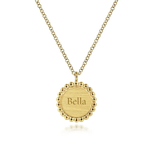 14K Y Gold Round Pendant Necklace with Bead Frame