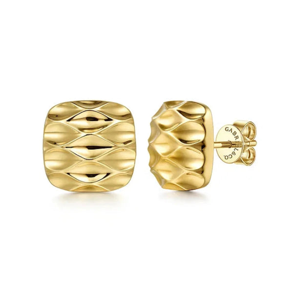 14K Y Gold 14mm Textured Square Earrings