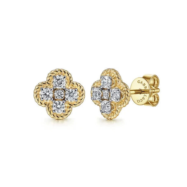 14K Y Gold 0.50cttw Twisted Rope Diamond Stud Earrings