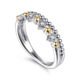 SS 14 0.05ctw Beaded White Sapphire Double Row Ring