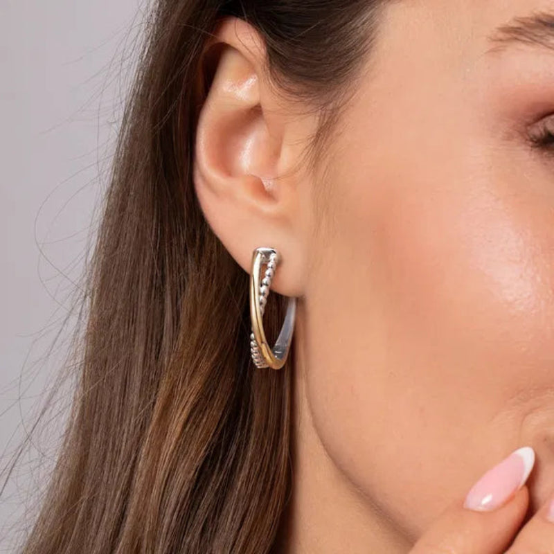 SS 14 Beaded 30mm Criss Cross Intricate Hoop Earrings