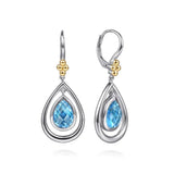 SS 14 5.69ctw Pear Shape Blue Topaz Drop Earrings