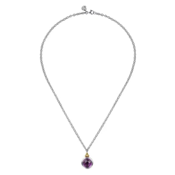 SS 14 Y Gold 7.61ct 11mm Round Faceted Amethyst Pendant