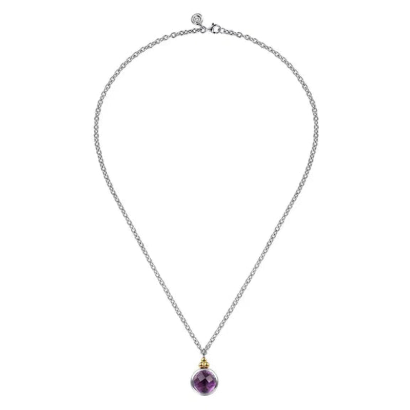 SS 14 Y Gold 7.61ct 11mm Round Faceted Amethyst Pendant