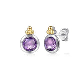 SS 14 Y Gold 4.95ctw 7mm Round Faceted Amethyst Stud Earrings