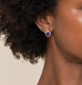 SS 14 Y Gold 4.95ctw 7mm Round Faceted Amethyst Stud Earrings