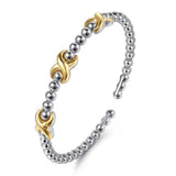 SS 14 4mm 6" Beaded Bangle Bracelet with Three X Stations