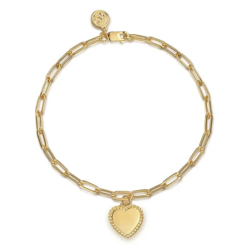 14K Y Gold 7" Paperclip Bracelet with Heart