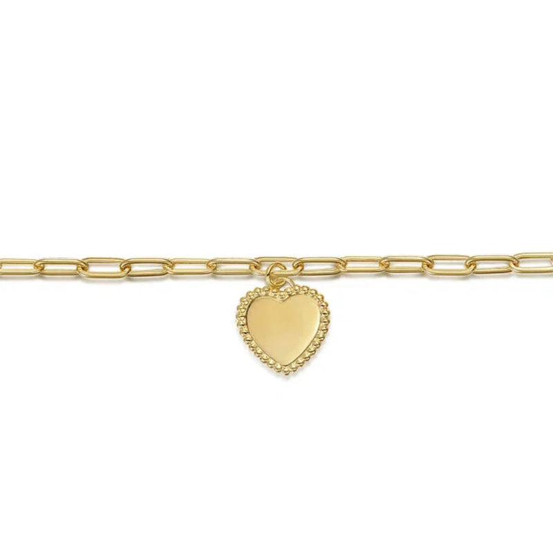 14K Y Gold 7" Paperclip Bracelet with Heart