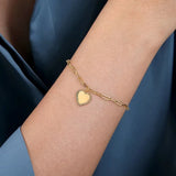 14K Y Gold 7" Paperclip Bracelet with Heart