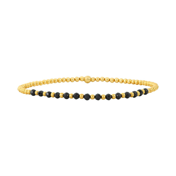 14K Gold Filled 2mm 6.25" Stretch Black Onyx Bracelet - Walter Bauman Jewelers