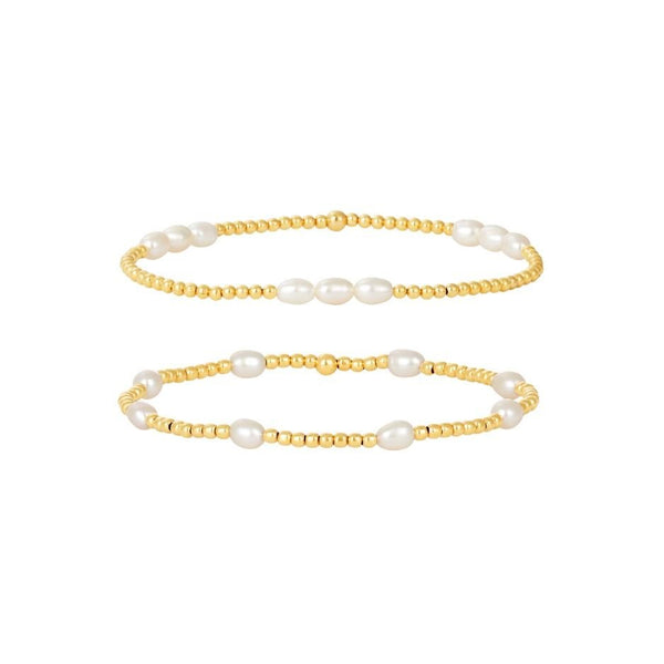 14K Gold Filled 6.25" 2mm FWP Bead Stretch Bracelet Set Of 2 - Walter Bauman Jewelers