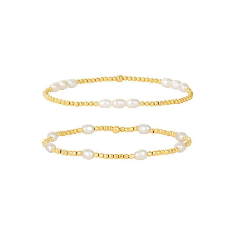 14K Gold Filled 6.50" 2mm FWP Bead Stretch Bracelet Set Of 2 - Walter Bauman Jewelers