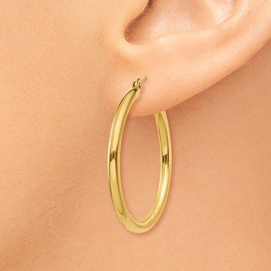 14k Polished 2.5mm Lightweight Tube Hoop Earrings - Walter Bauman Jewelers