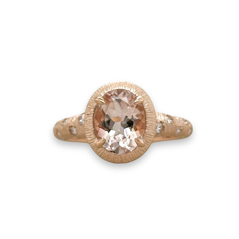 14K R Gold 0.12ctw Diamond and 1.69ct Oval Morganite Ring - Walter Bauman Jewelers