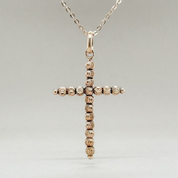 14K R Gold D/C Beaded Cross Pendant - Walter Bauman Jewelers