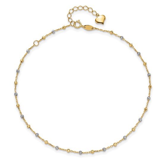 14K TT Gold Dia Cut 11" Beaded Ankle Bracelet - Walter Bauman Jewelers