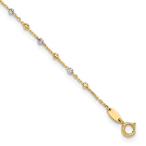 14K TT Gold Dia Cut 11" Beaded Ankle Bracelet - Walter Bauman Jewelers