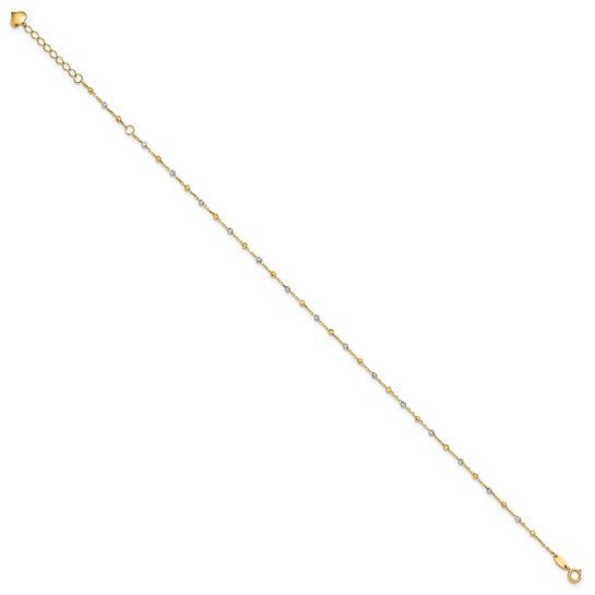 14K TT Gold Dia Cut 11" Beaded Ankle Bracelet - Walter Bauman Jewelers