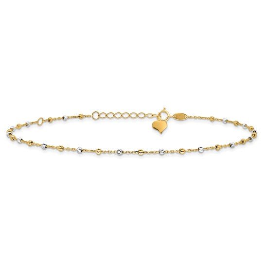 14K TT Gold Dia Cut 11" Beaded Ankle Bracelet - Walter Bauman Jewelers