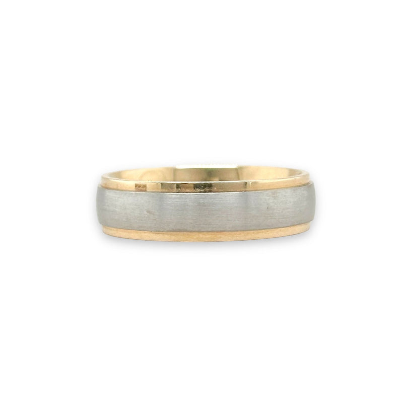 14K TT Gold Low Dome Flat Edge Carved Wedding Band - Walter Bauman Jewelers