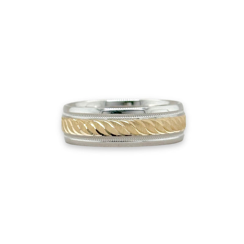 14K TT Gold Rope Design Milgrain Wedding Band - Walter Bauman Jewelers