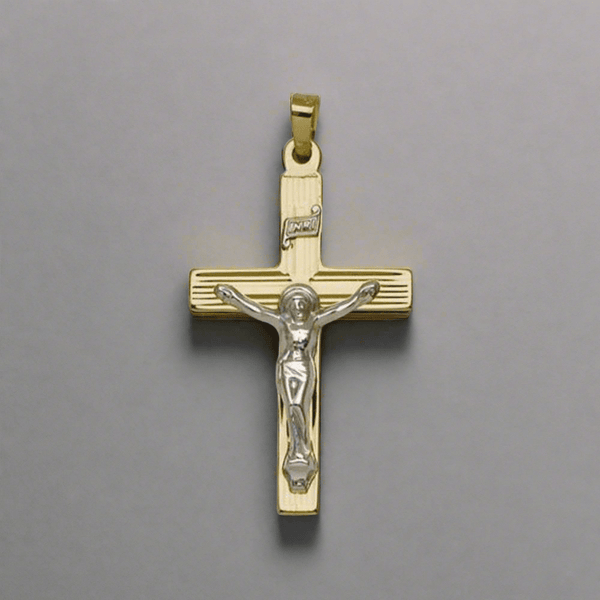 14K TT Gold Solid Lined Crucifix 2.6grms - Walter Bauman Jewelers