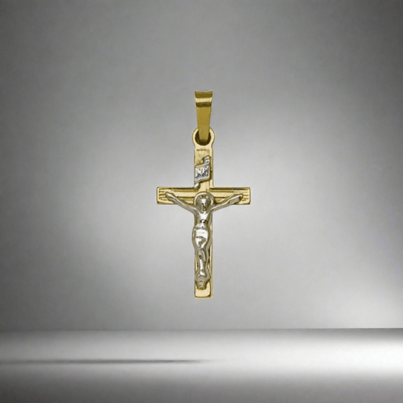 14K TT Gold Solid Small Crucifix 1.1grms - Walter Bauman Jewelers