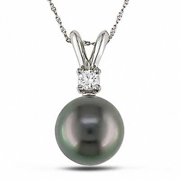 14K W Gold 0.05ct Diamond and 9 - 10mm Pearl Pendant - Walter Bauman Jewelers